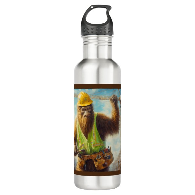 Bigfoot the Construction Worker Stainless Steel Water Bottle (Front)