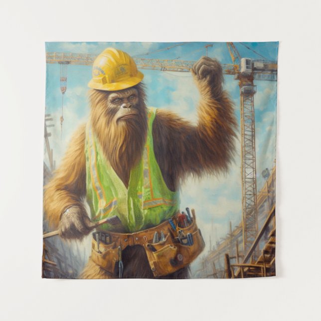 Bigfoot the Construction Worker Tapestry (Front)