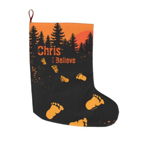 Bigfoot Tracks At Sunset Large Christmas Stocking