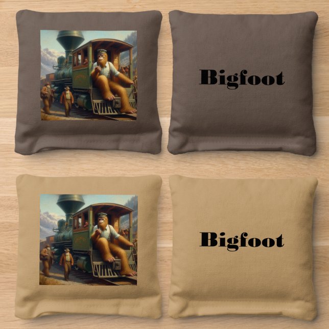Bigfoot Train Engineer Cornhole Bags (Wood)