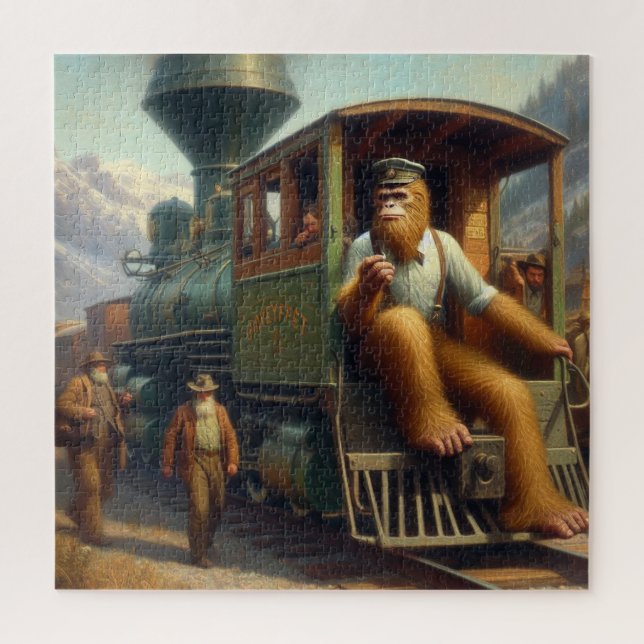 Bigfoot Train Engineer Jigsaw Puzzle (Vertical)