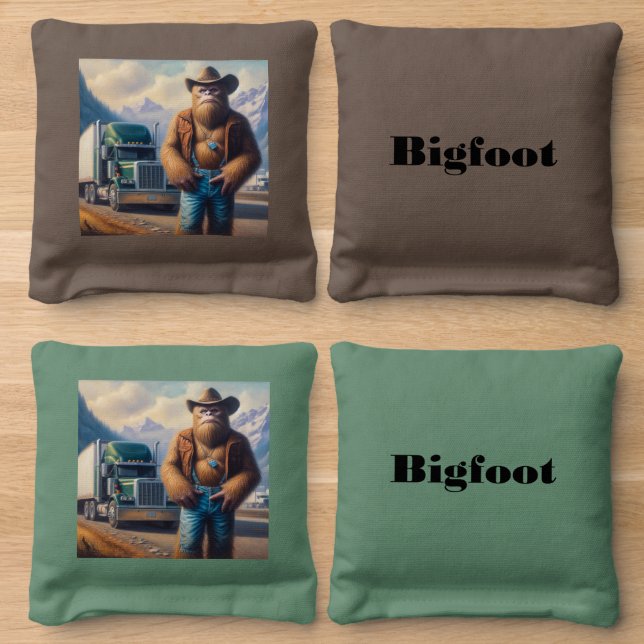 Bigfoot Truck Driver Cornhole Bags (Wood)