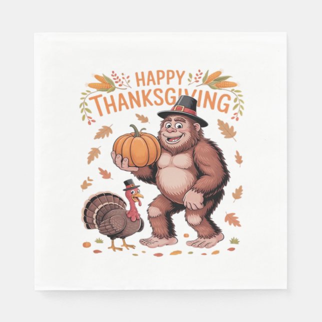 Bigfoot Turkey Pumpkin Thanksgiving Day Classic T- Napkins (Front)