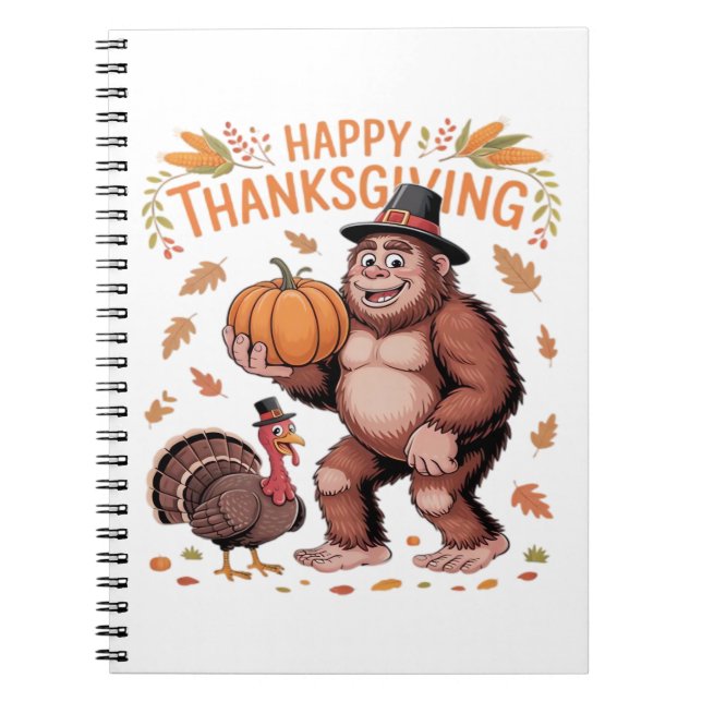 Bigfoot Turkey Pumpkin Thanksgiving Day Classic T- Notebook (Front)