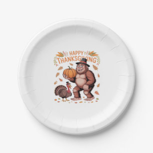 Bigfoot Turkey Pumpkin Thanksgiving Day Classic T- Paper Plates