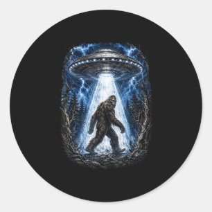 Bigfoot ufo alien abduction funny sasquatch classic round sticker
