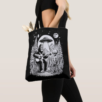 Bigfoot UFO Alien Around Campfire Nature Hiking Tote Bag