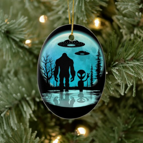 Bigfoot UFO Alien Ceramic Ornament