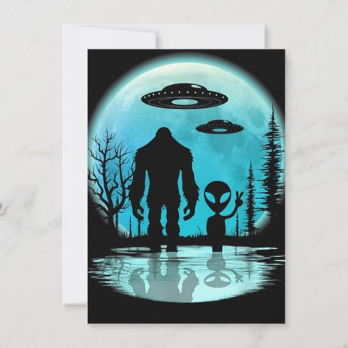 Bigfoot UFO Alien Holiday Card