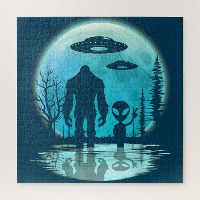 Bigfoot UFO Alien Jigsaw Puzzle (Vertical)
