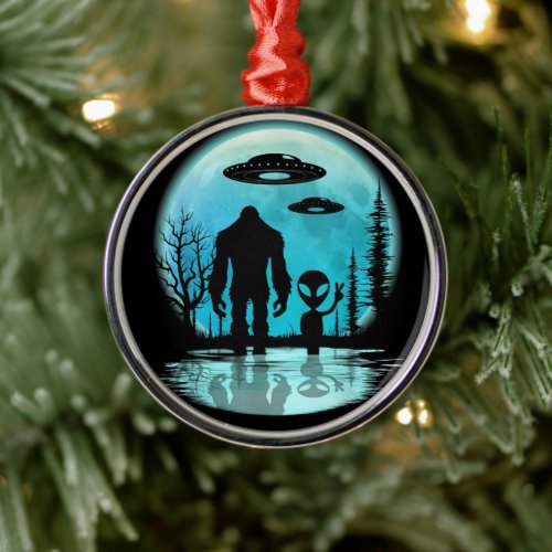 Bigfoot UFO Alien Metal Ornament