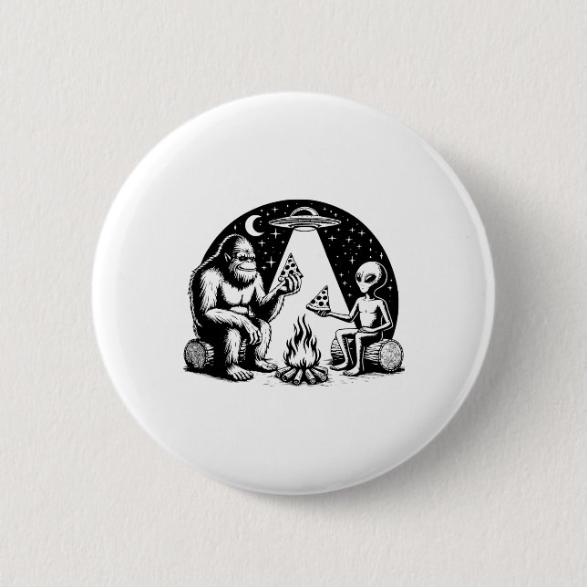 Bigfoot Ufo Alien Pizza Campfire Hiking Camper Cam Button (Front)