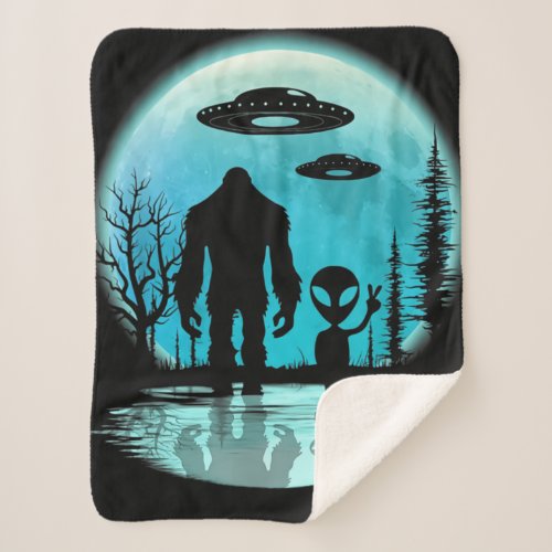 Bigfoot UFO Alien Sherpa Blanket