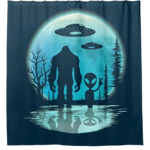 Bigfoot UFO Alien Shower Curtain