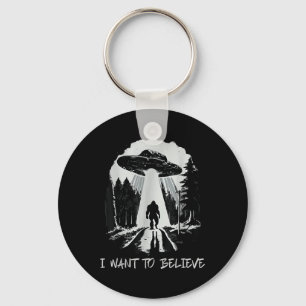 Bigfoot Ufo I Want To Believe Retro Forest Men Keychain