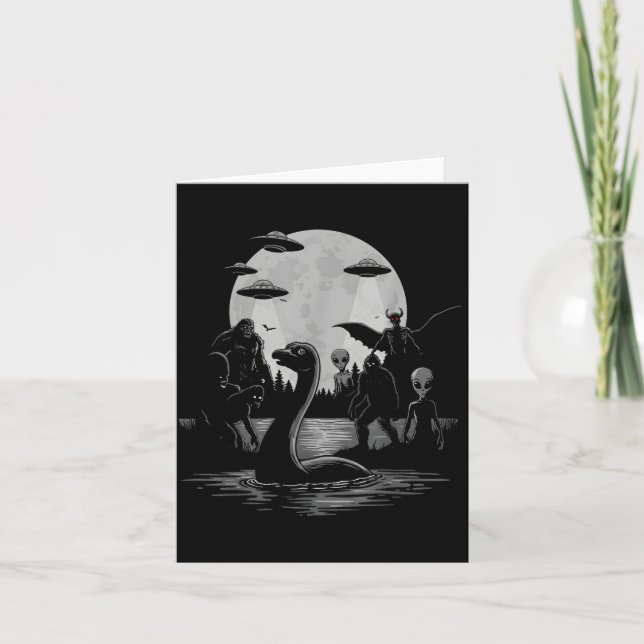 Bigfoot Ufo Loch Ness Monster Mothman And Aliens!  Card (Front)