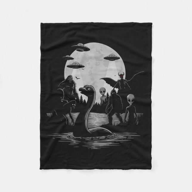 Bigfoot Ufo Loch Ness Monster Mothman And Aliens!  Fleece Blanket (Front)