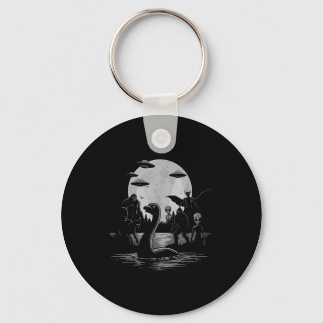 Bigfoot Ufo Loch Ness Monster Mothman And Aliens!  Keychain (Front)