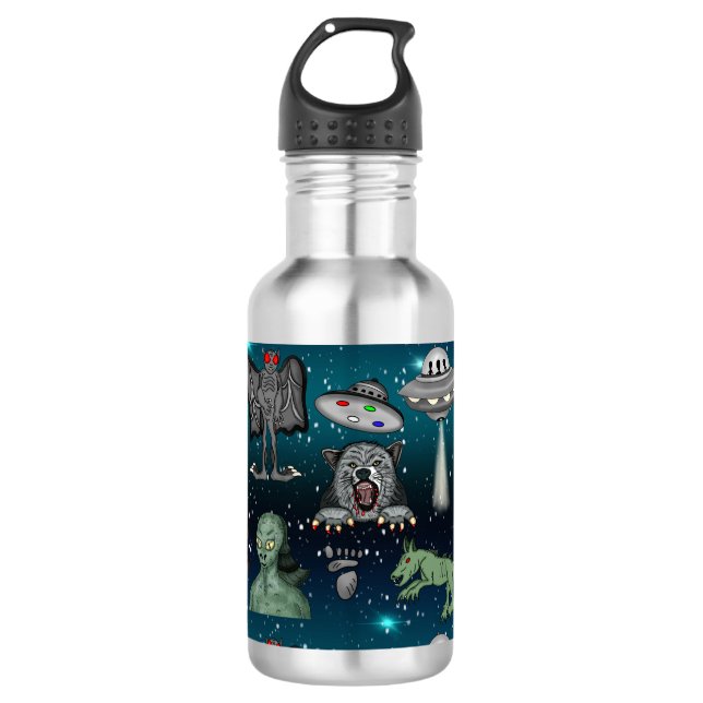 Bigfoot, UFOs, Aliens, Mothman, Dogman, Cryptids Stainless Steel Water Bottle (Front)