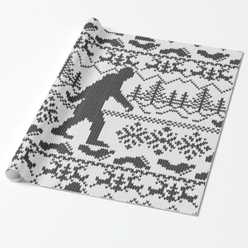 Bigfoot Ugly Christmas Sweater Knit Style Wrapping Paper