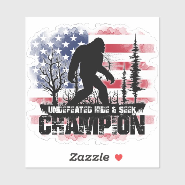 Bigfoot Undefeated Hide & Seek Champ American Flag Sticker (Sheet)