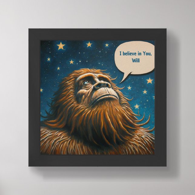 Bigfoot Under Stars Telling You He Believes in You Framed Art (Framed Front)