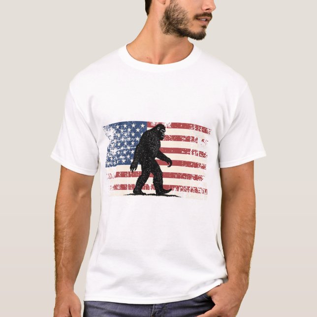 Bigfoot US Flag - Men Women Kids - Sasquatch  T-Shirt (Front)