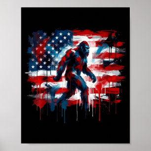 Bigfoot usa american flag sasquatch patriotic 4th poster