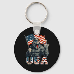 Bigfoot Usa Sasquatch 4th Of July American Flag Pa Keychain