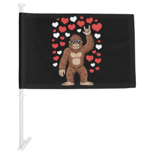 Bigfoot Valentines Day Funny Hearts Sasquatch Car Flag