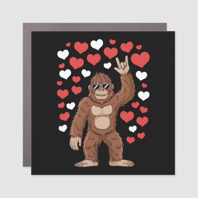 Bigfoot Valentines Day Funny Hearts Sasquatch Car Magnet (Front)