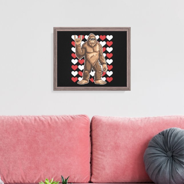 Bigfoot Valentines Day Funny Hearts Sasquatch Love Canvas Print (Insitu(LivingRoom))