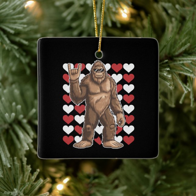 Bigfoot Valentines Day Funny Hearts Sasquatch Love Ceramic Ornament (Tree)