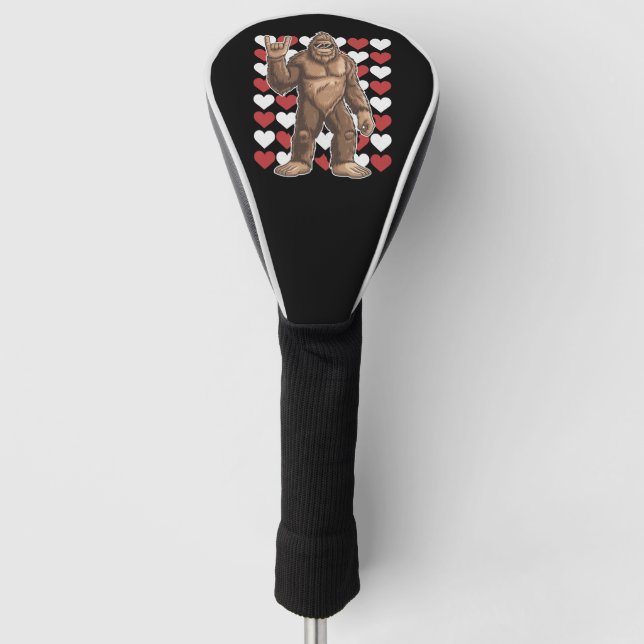 Bigfoot Valentines Day Funny Hearts Sasquatch Love Golf Head Cover (Front)
