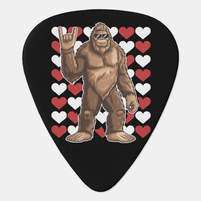 Bigfoot Valentines Day Funny Hearts Sasquatch Love Guitar Pick (Front)