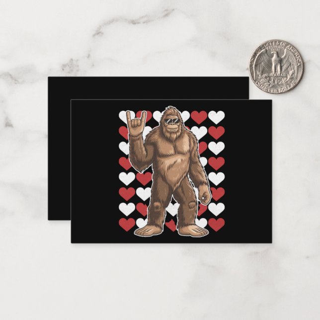 Bigfoot Valentines Day Funny Hearts Sasquatch Love Note Card (Front/Back In Situ)