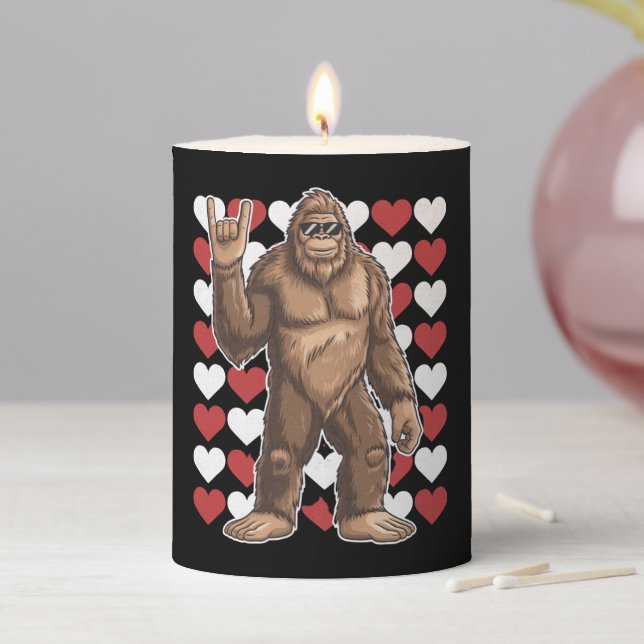 Bigfoot Valentines Day Funny Hearts Sasquatch Love Pillar Candle (In Situ)