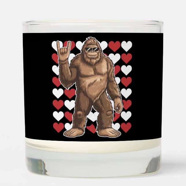 Bigfoot Valentines Day Funny Hearts Sasquatch Love Scented Candle (Front)