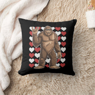 Bigfoot Valentines Day Funny Hearts Sasquatch Love Throw Pillow