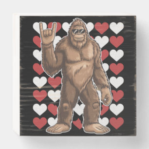 Bigfoot Valentines Day Funny Hearts Sasquatch Love Wooden Box Sign