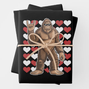 Bigfoot Valentines Day Funny Hearts Sasquatch Love Wrapping Paper Sheets