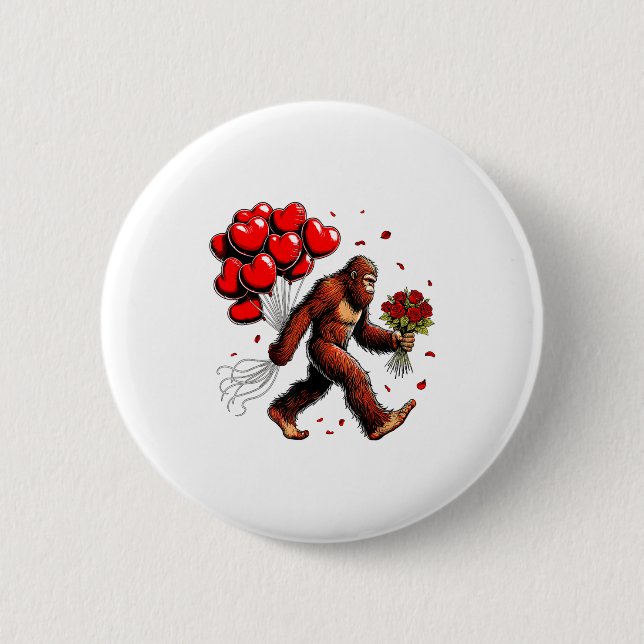 Bigfoot Valentines Day Funny Sasquatch Hearts Love Button (Front)