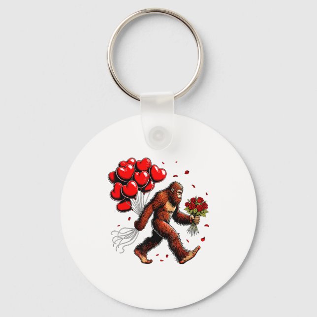 Bigfoot Valentines Day Funny Sasquatch Hearts Love Keychain (Front)