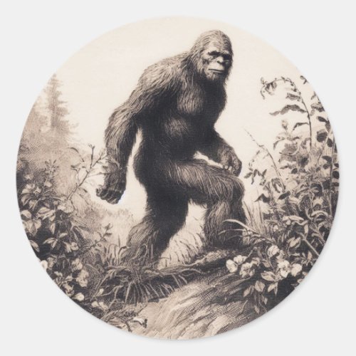 Bigfoot Vintage Illustration Folklore Classic Round Sticker