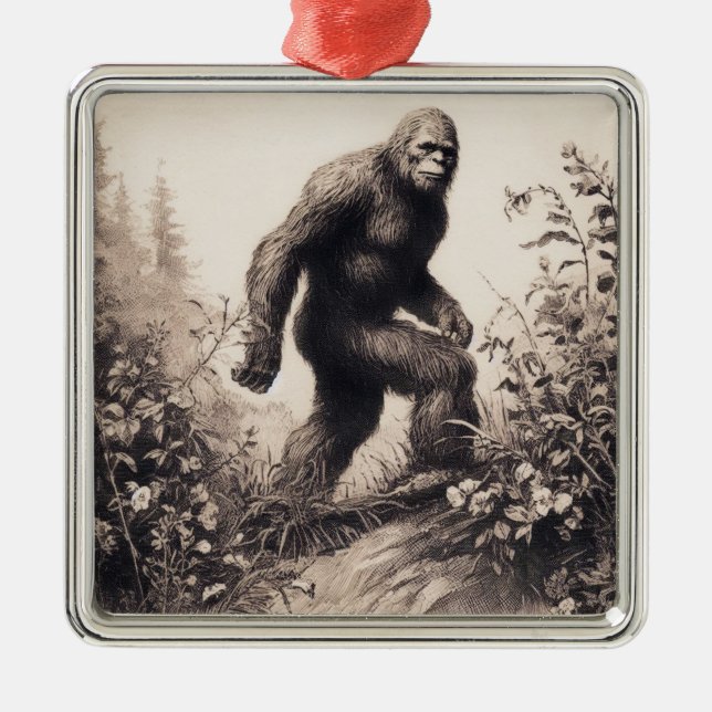 Bigfoot Vintage Illustration Folklore Metal Ornament (Front)