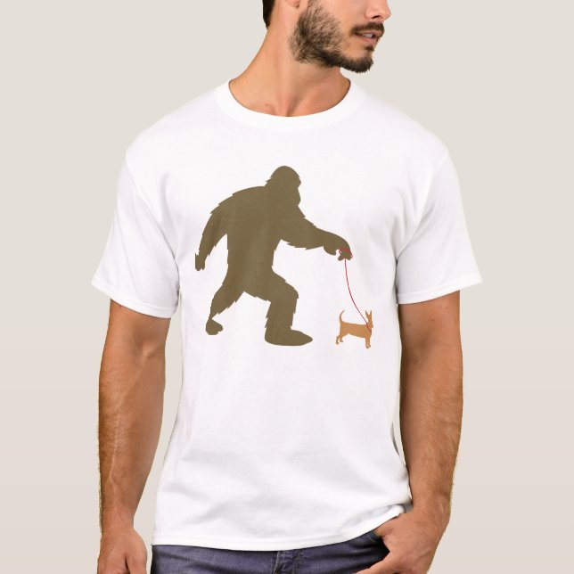Bigfoot Walking A Chiweenie T-Shirt (Front)