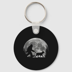 Bigfoot Walking A Dog Labrador Retriever Dad Moon Keychain