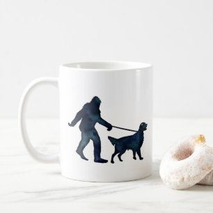 Bigfoot Walking a Golden Retriever on a Leash Coffee Mug