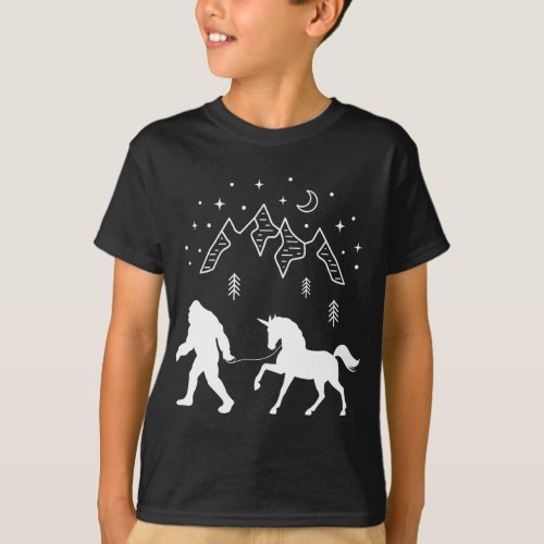 Bigfoot Walking a Unicorn Funny Sasquatch Gift T_Shirt