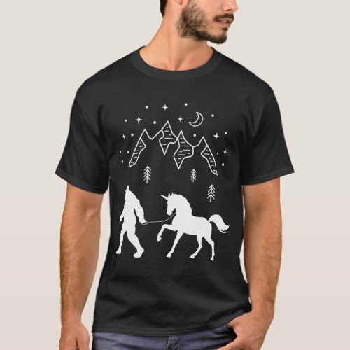 Bigfoot Walking a Unicorn Funny Sasquatch Gift T_Shirt